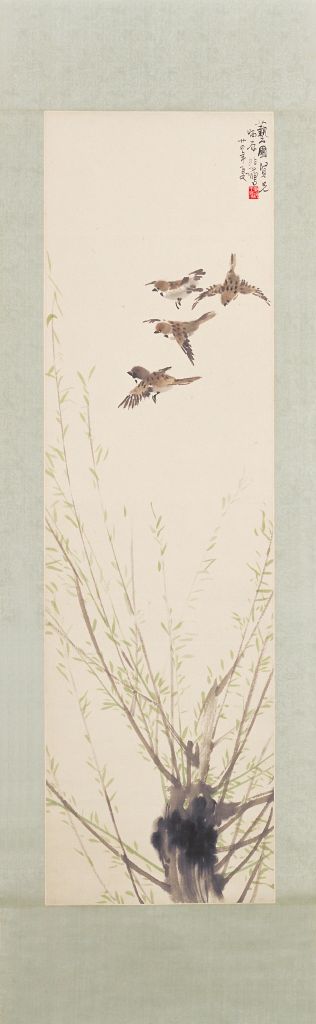 图片[1]-Xu Beihong Willow Bird Chart Axis-China Archive